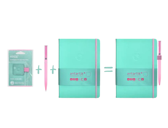 Porta esferográfica para Diário de Desenvolvimento Pessoal autoadesivo turquesa e rosa