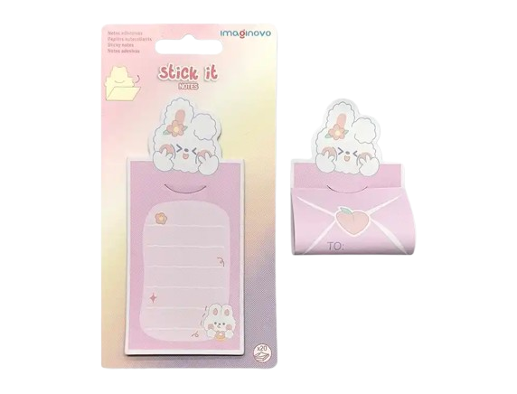 Bloco adesivo coelhinho rosa 20 folhas com mensagem traseira
