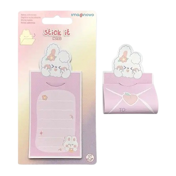 Bloco adesivo coelhinho rosa 20 folhas com mensagem traseira
